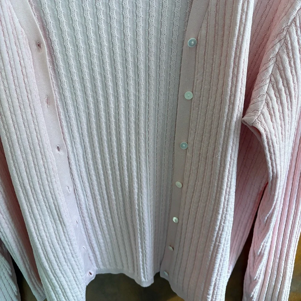 Vintage Brooks Brothers Pastel Pink Cable Knit Button Down Cardigan Silk Large - Picture 10 of 13